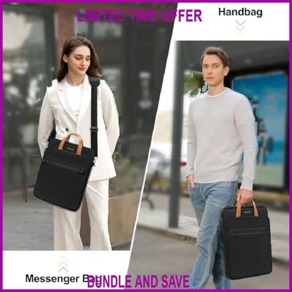 Vertical Laptop Shoulder Bag 15.6 Inch Messenger with Multiple Pockets - Picture 8 of 8